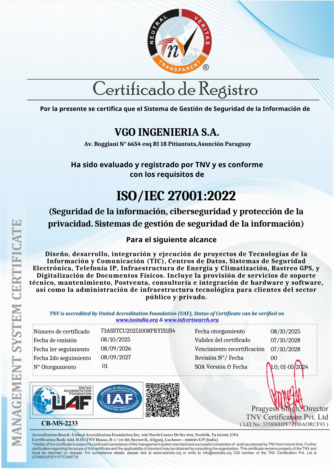 Certificado ISO 27001 en Español