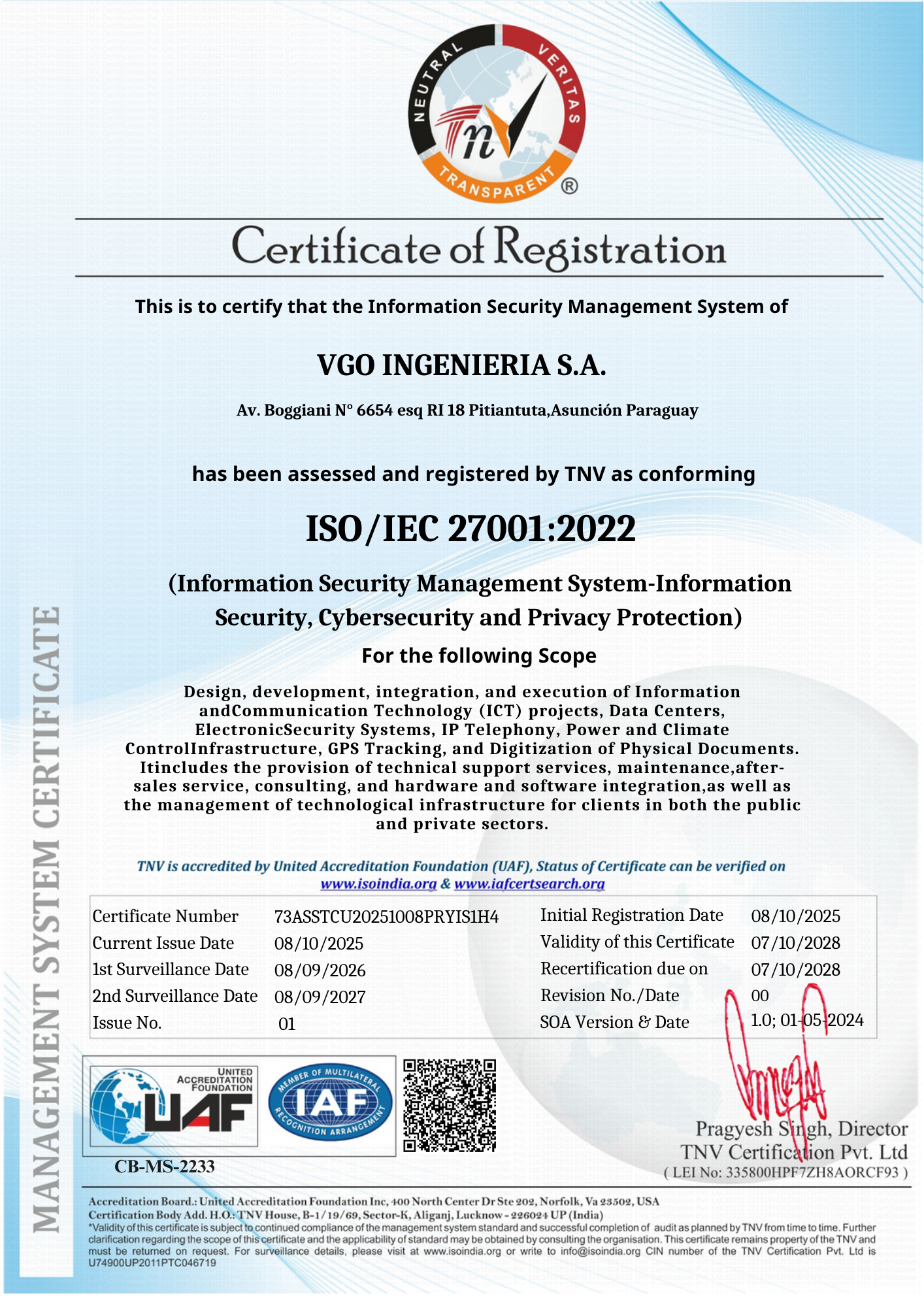 Certificado ISO 27001 en Inglés